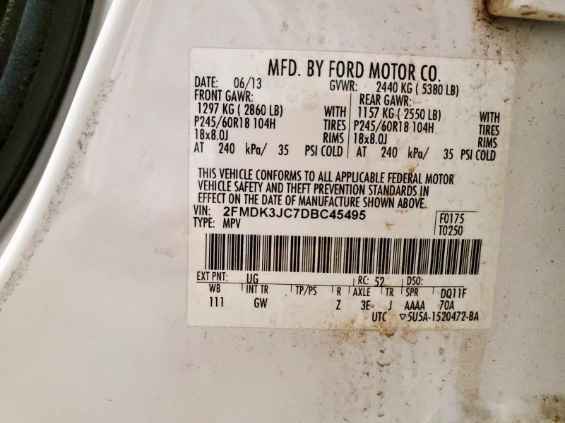 2FMDK3JC7DBC45495 - 2013 FORD EDGE SEL Ağ foto 13