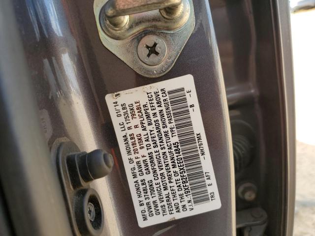 19XFB2F5XEE014845 - 2014 HONDA CIVIC LX GRAY photo 12