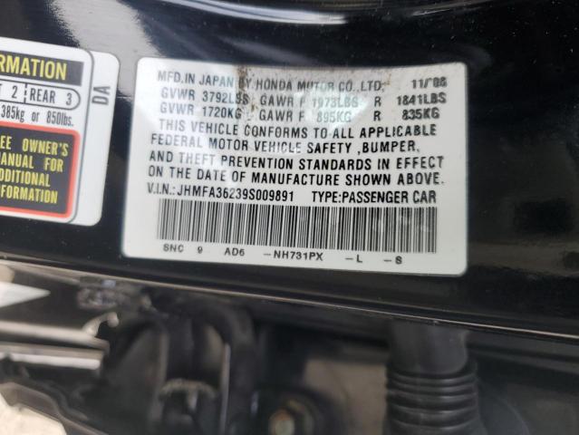 JHMFA36239S009891 - 2009 HONDA CIVIC HYBRID CHARCOAL photo 12