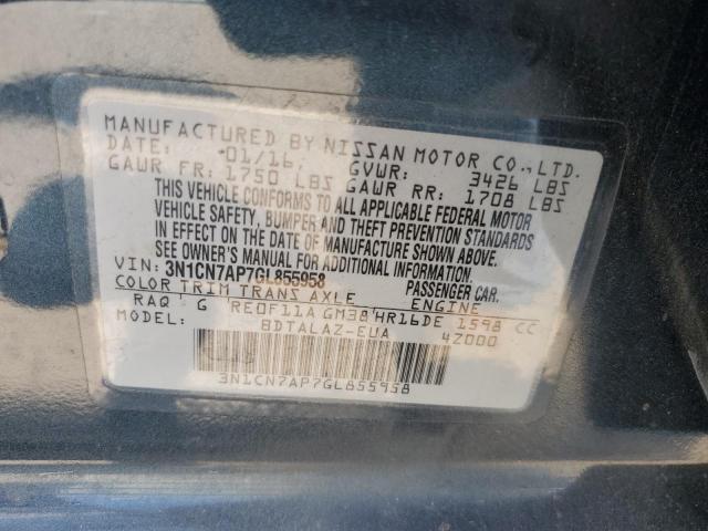 3N1CN7AP7GL855958 - 2016 NISSAN VERSA S BLUE photo 12