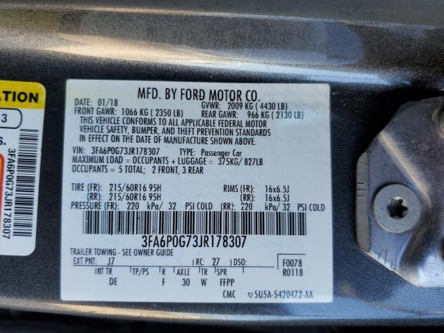 3FA6P0G73JR178307 - 2018 FORD FUSION S CHARCOAL photo 13