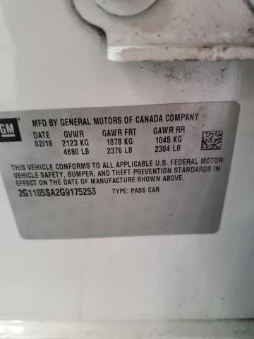 2G1105SA2G9175253 - 2016 CHEVROLET IMPALA LT 白色 照片 12
