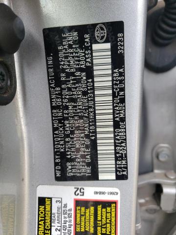 4T1B11HK8JU131104 - 2018 TOYOTA CAMRY L SILVER photo 12