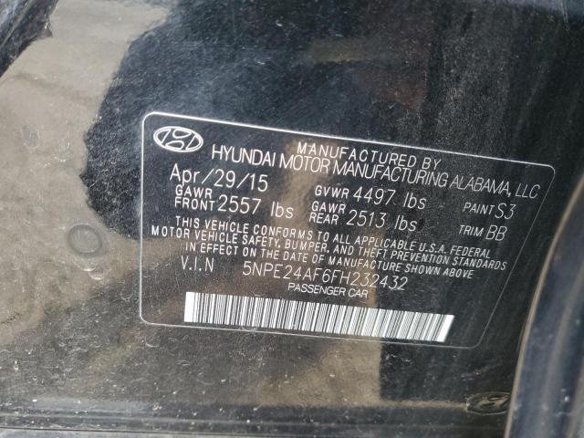 5NPE24AF6FH232432 - 2015 HYUNDAI SONATA SE BLACK photo 12