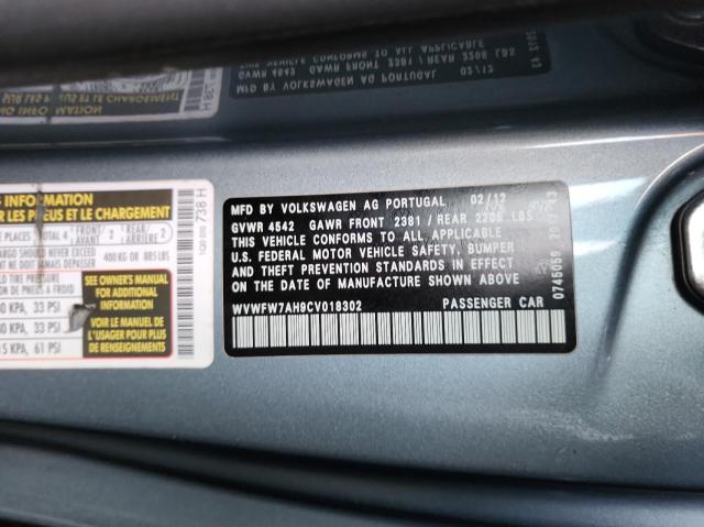 WVWFW7AH9CV018302 - 2012 VOLKSWAGEN EOS LUX ლურჯი ფოტო 10