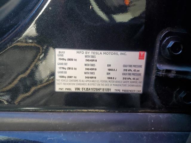 5YJSA1E26HF181091 - 2017 TESLA MODEL S შავი ფოტო 12