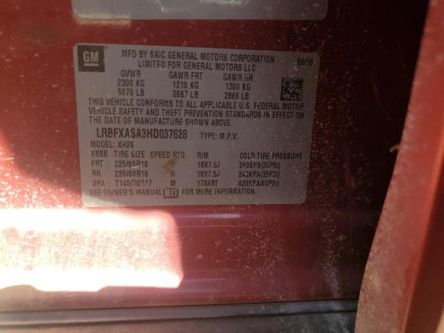 LRBFXASA3HD037628 - 2017 BUICK ENVISION PREFERRED RED photo 13