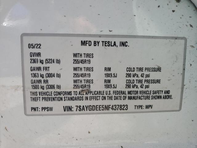 7SAYGDEE5NF437823 - 2022 TESLA MODEL Y 白色 照片 13