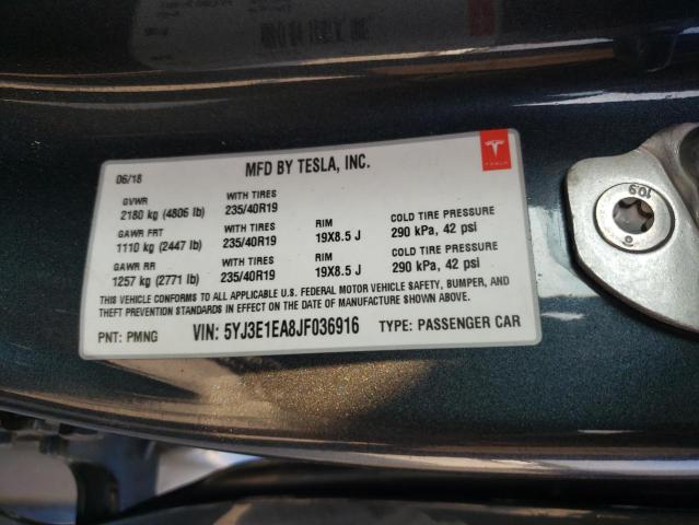 5YJ3E1EA8JF036916 - 2018 TESLA MODEL 3 黑色 照片 12