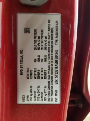 5YJ3E1EA5NF304245 - 2022 TESLA MODEL 3 RED photo 13
