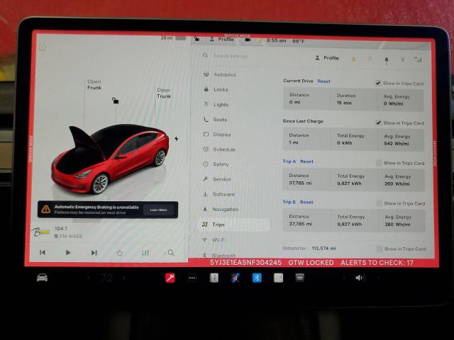 5YJ3E1EA5NF304245 - 2022 TESLA MODEL 3 RED photo 9
