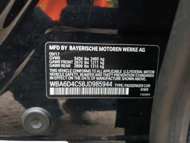 WBA6D4C58JD985944 - 2018 BMW 650I I GRAN COUPE BLACK photo 13