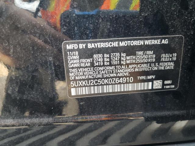 5UXKU2C50K0Z64910 - 2019 BMW X6 XDRIVE35I BLACK photo 12