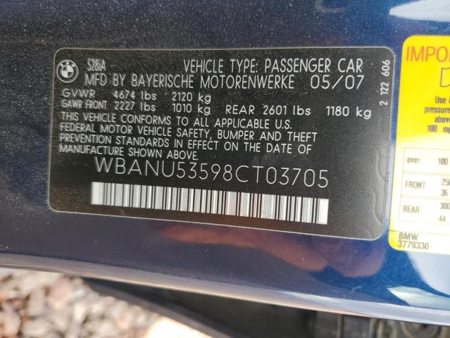 WBANU53598CT03705 - 2008 BMW 528 I BLUE photo 12