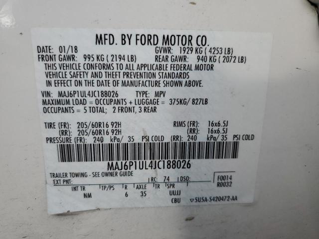 MAJ6P1UL4JC188026 - 2018 FORD ECOSPORT SE თეთრი ფოტო 13