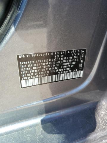 3VW2K7AJ0DM205742 - 2013 VOLKSWAGEN JETTA BASE رمادي صورة 12