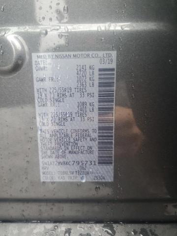 5N1AT2MV8KC795731 - 2019 NISSAN ROGUE S ნაცრისფერი ფოტო 13