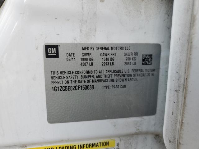 1G1ZC5E02CF153638 - 2012 CHEVROLET MALIBU 1LT თეთრი ფოტო 12