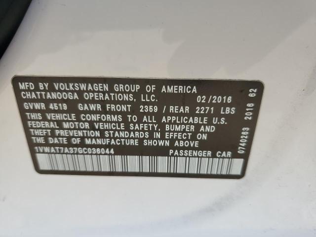 1VWAT7A37GC036044 - 2016 VOLKSWAGEN PASSAT S Սպիտակ լուսանկար 12