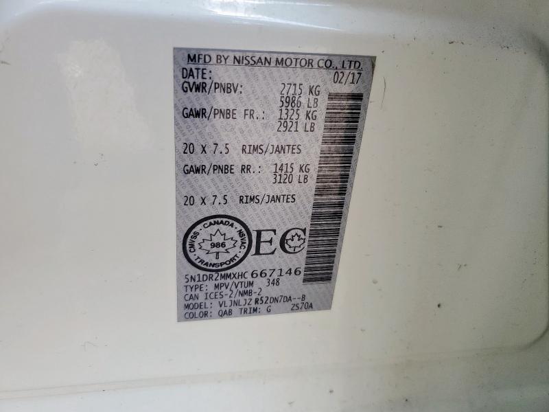 5N1DR2MMXHC667146 - 2017 NISSAN PATHFINDER S თეთრი ფოტო 13