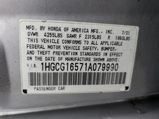 1HGCG16571A079990 - 2001 HONDA ACCORD EX SILVER photo 12