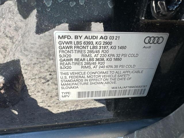 WA1AJAF76MD033797 - 2021 AUDI Q7 PREMIUM BLACK photo 10