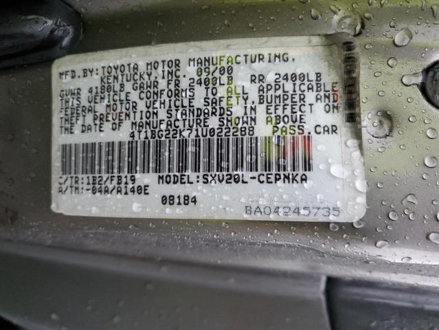 4T1BG22K71U022288 - 2001 TOYOTA CAMRY CE TAN photo 12