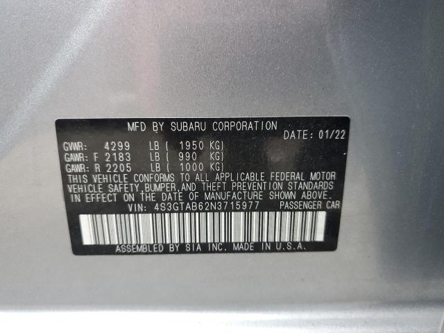 4S3GTAB62N3715977 - 2022 SUBARU IMPREZA SILVER photo 12