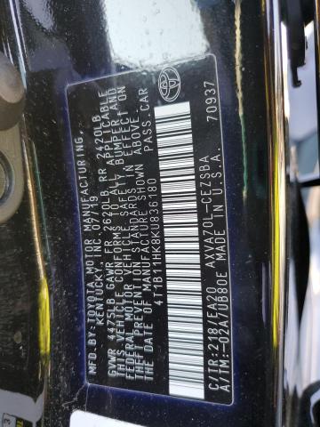 4T1B11HK8KU836180 - 2019 TOYOTA CAMRY L BLACK photo 12