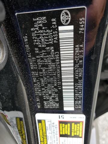 4T1B11HK6KU768963 - 2019 TOYOTA CAMRY L 黑色 照片 12