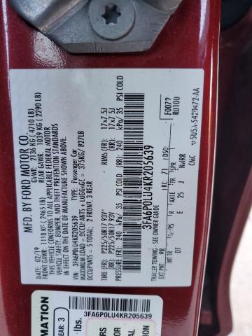 3FA6P0LU4KR205639 - 2019 FORD FUSION SE RED photo 13