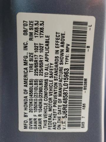 5J6RE48587L015963 - 2007 HONDA CR-V EX BLUE photo 14