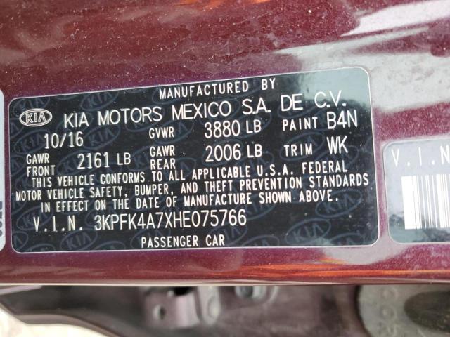 3KPFK4A7XHE075766 - 2017 KIA FORTE LX BURGUNDY photo 12