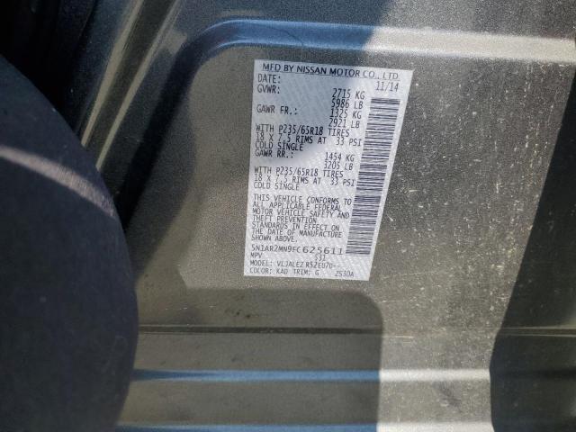 5N1AR2MN9FC625611 - 2015 NISSAN PATHFINDER S GRAY photo 13
