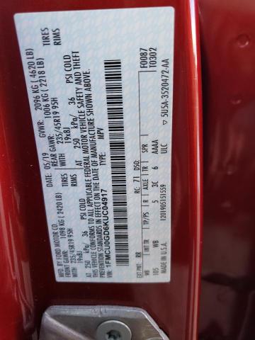 1FMCU0GD6KUC04917 - 2019 FORD ESCAPE SE RED photo 14