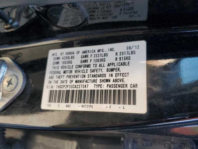 1HGCP2F30CA227047 - 2012 HONDA ACCORD LX BLACK photo 12