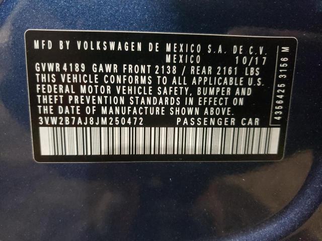 3VW2B7AJ8JM250472 - 2018 VOLKSWAGEN JETTA S BLUE photo 12