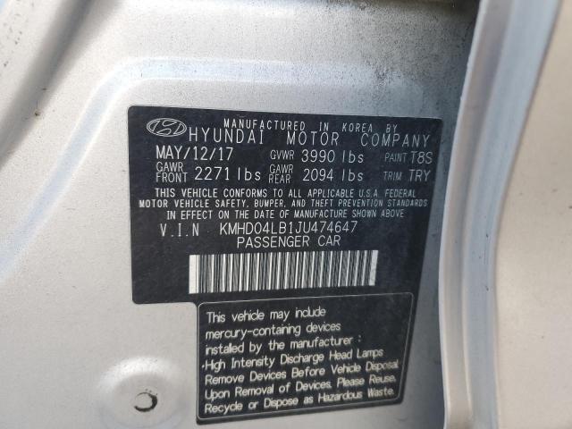 KMHD04LB1JU474647 - 2018 HYUNDAI ELANTRA SPORT SILVER photo 12