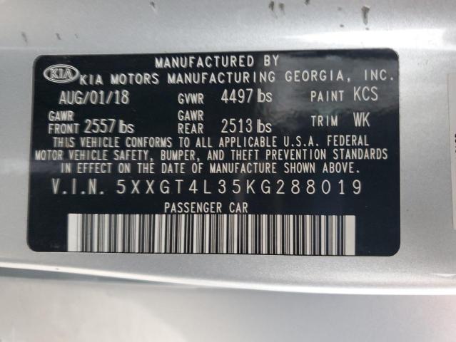 5XXGT4L35KG288019 - 2019 KIA OPTIMA LX SILVER photo 12