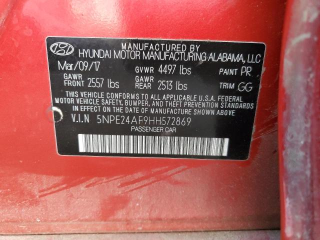 5NPE24AF9HH572869 - 2017 HYUNDAI SONATA SE RED photo 12