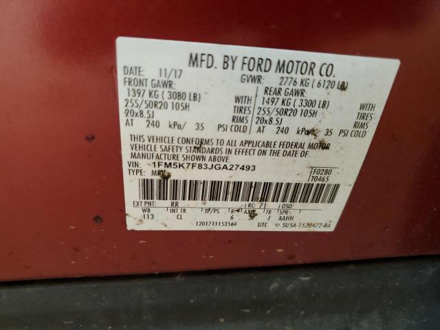 1FM5K7F83JGA27493 - 2018 FORD EXPLORER LIMITED Qırmızı foto 13