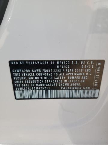 3VWLL7AJ6CM425211 - 2012 VOLKSWAGEN JETTA TDI თეთრი ფოტო 12