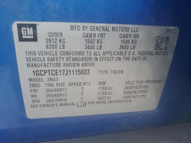 1GCPTCE17J1115683 - 2018 CHEVROLET COLORADO LT BLUE photo 12