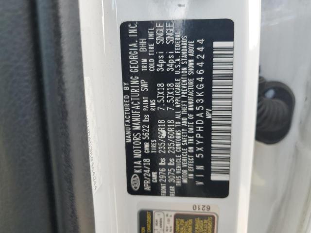 5XYPHDA53KG464244 - 2019 KIA SORENTO EX თეთრი ფოტო 13