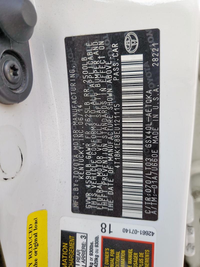 4T1BK1EB8EU121115 - 2014 TOYOTA AVALON BASE 白色 照片 13