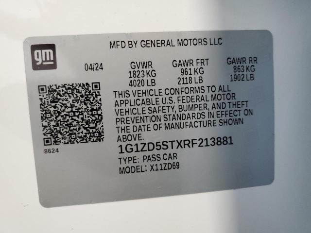 1G1ZD5STXRF213881 - 2024 CHEVROLET MALIBU LT WHITE photo 12