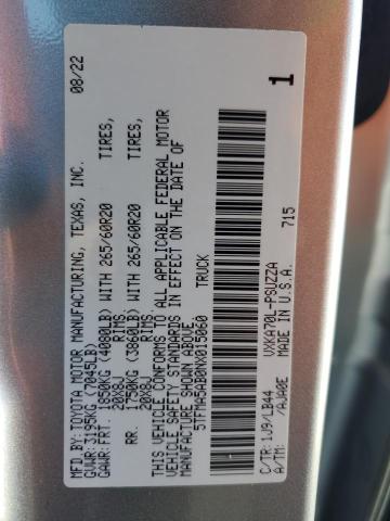 5TFMA5AB0NX015060 - 2022 TOYOTA TUNDRA CREWMAX PLATINUM Plata foto 12