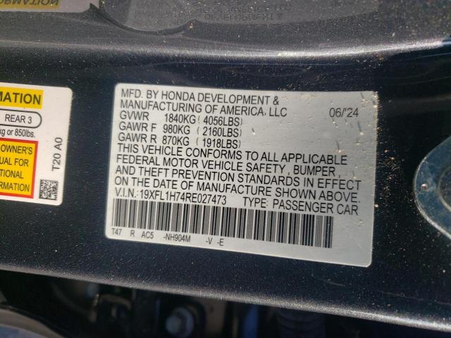 19XFL1H74RE027473 - 2024 HONDA CIVIC EXL GRAY photo 12
