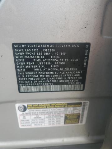 WVGEF9BP2CD008709 - 2012 VOLKSWAGEN TOUAREG V6 GRAY photo 13