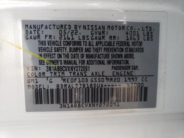 3N1AB8CVXNY272091 - 2022 NISSAN SENTRA SV WHITE photo 12